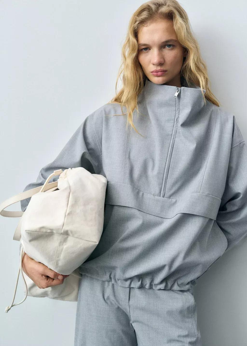 Grey Oversized Parka With Zip, , large image number 1