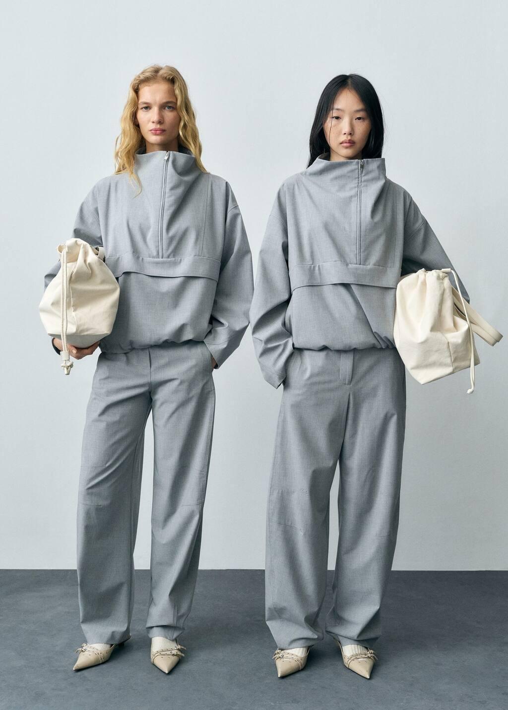 Grey Oversized Parka With Zip, , large image number 4