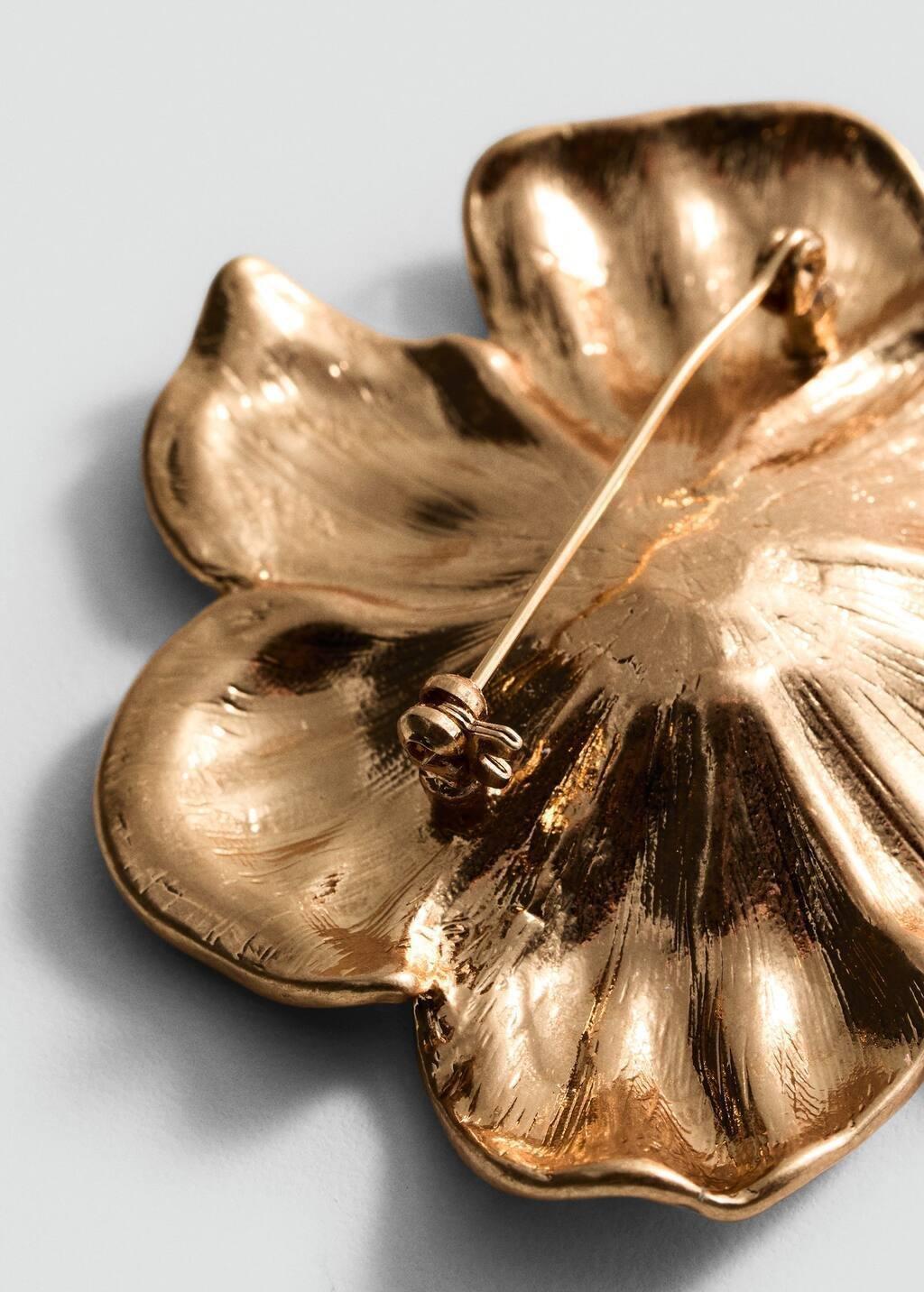 Gold Metallic Flower Brooch, Gold, large image number 0