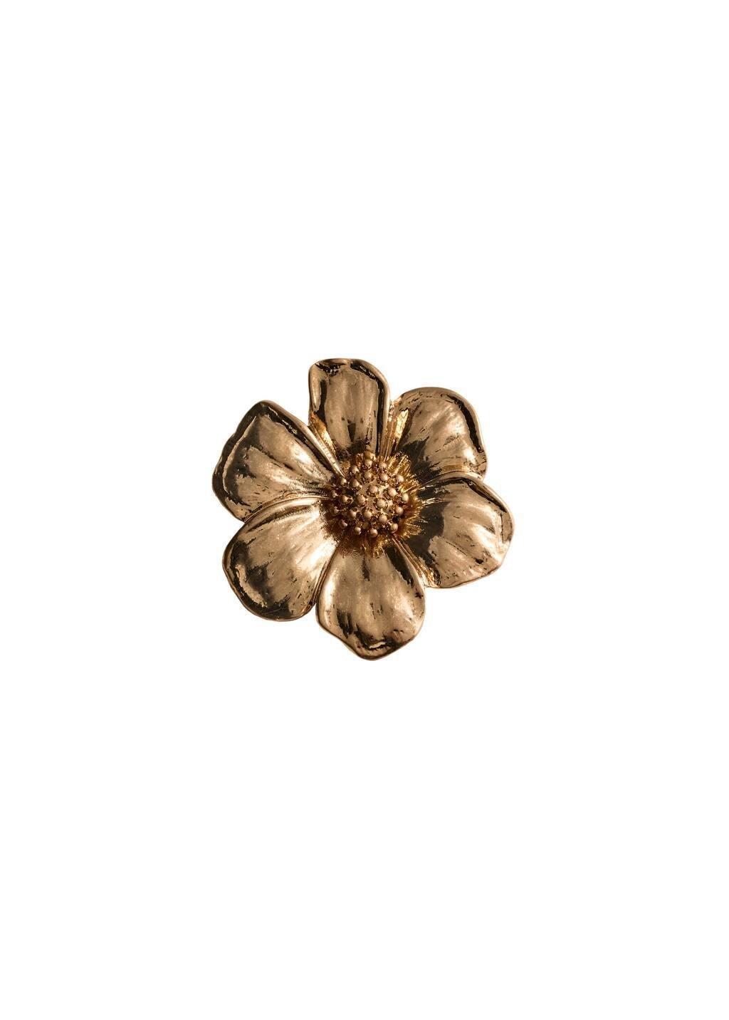 Gold Metallic Flower Brooch, Gold, large image number 1