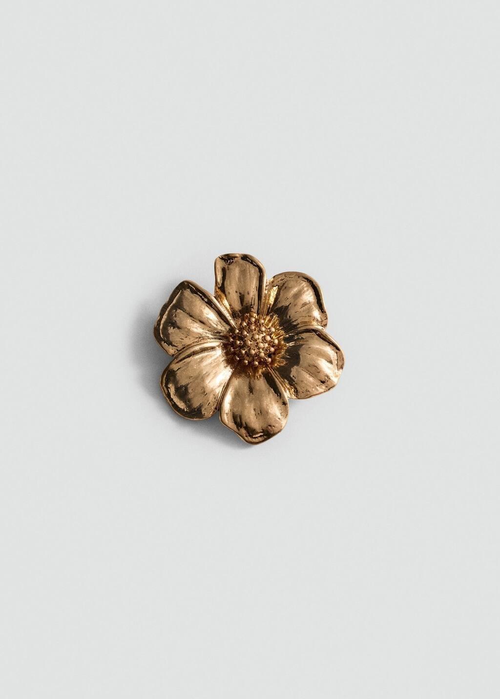Gold Metallic Flower Brooch, Gold, large image number 2