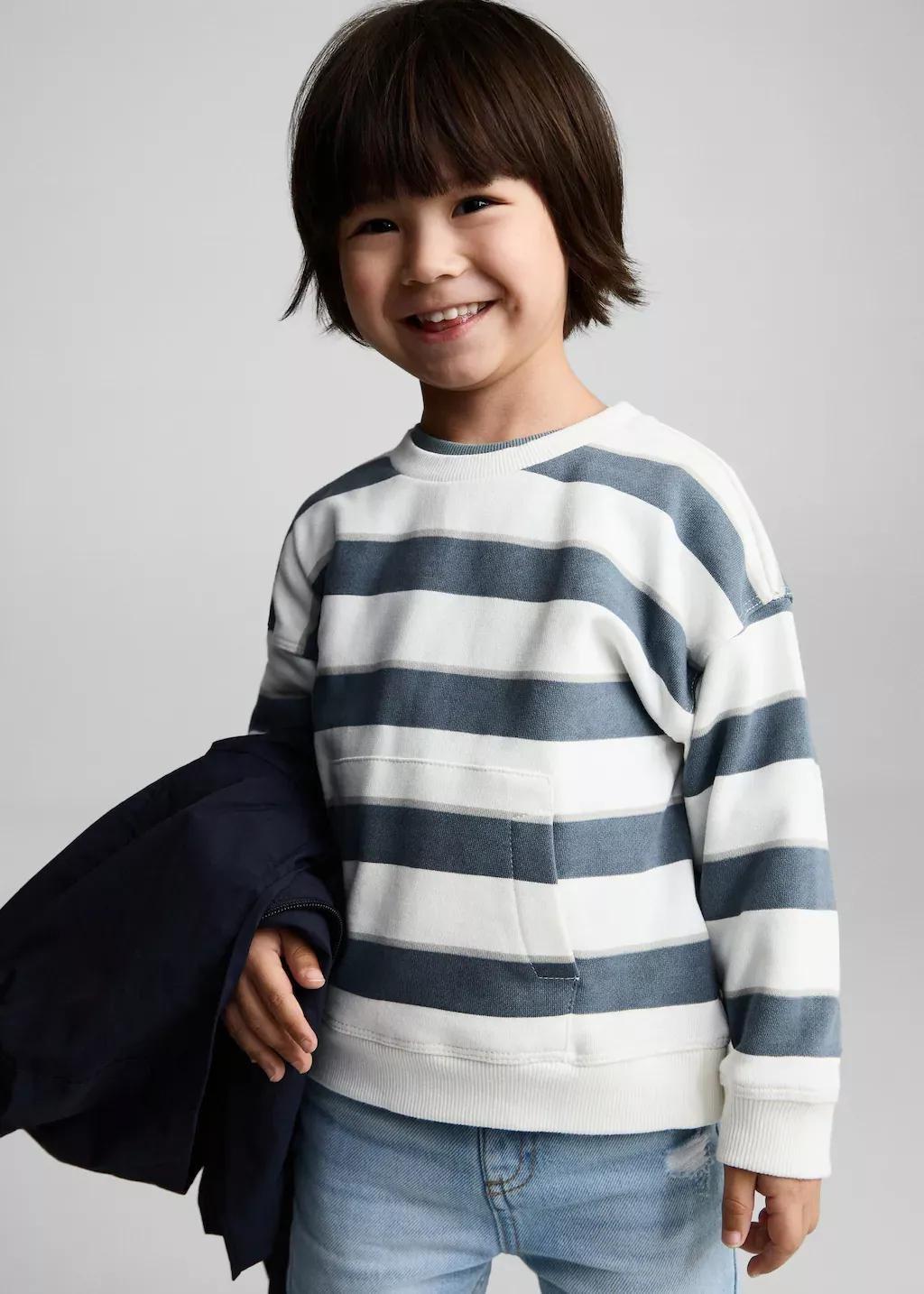 Blue Striped Cotton-Blend Sweatshirt, Baby Boy, , large image number 0