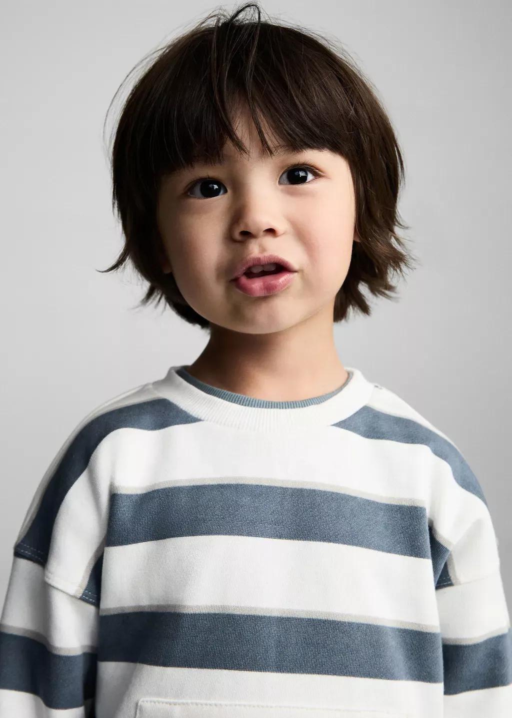 Blue Striped Cotton-Blend Sweatshirt, Baby Boy, , large image number 1