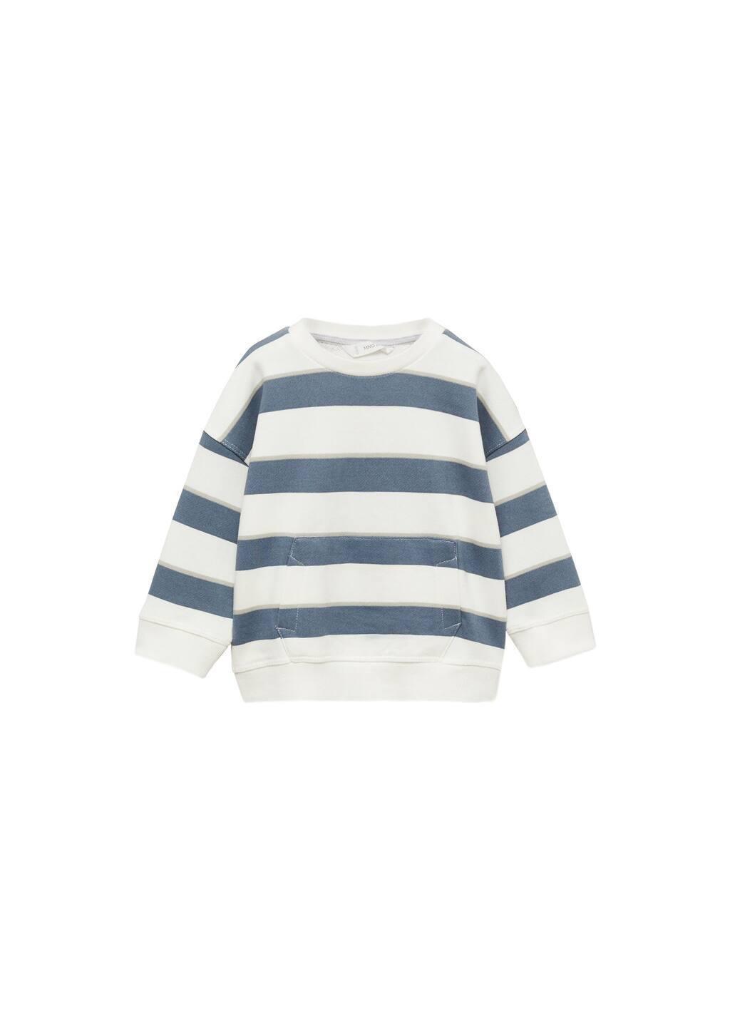 Blue Striped Cotton-Blend Sweatshirt, Baby Boy, , large image number 3