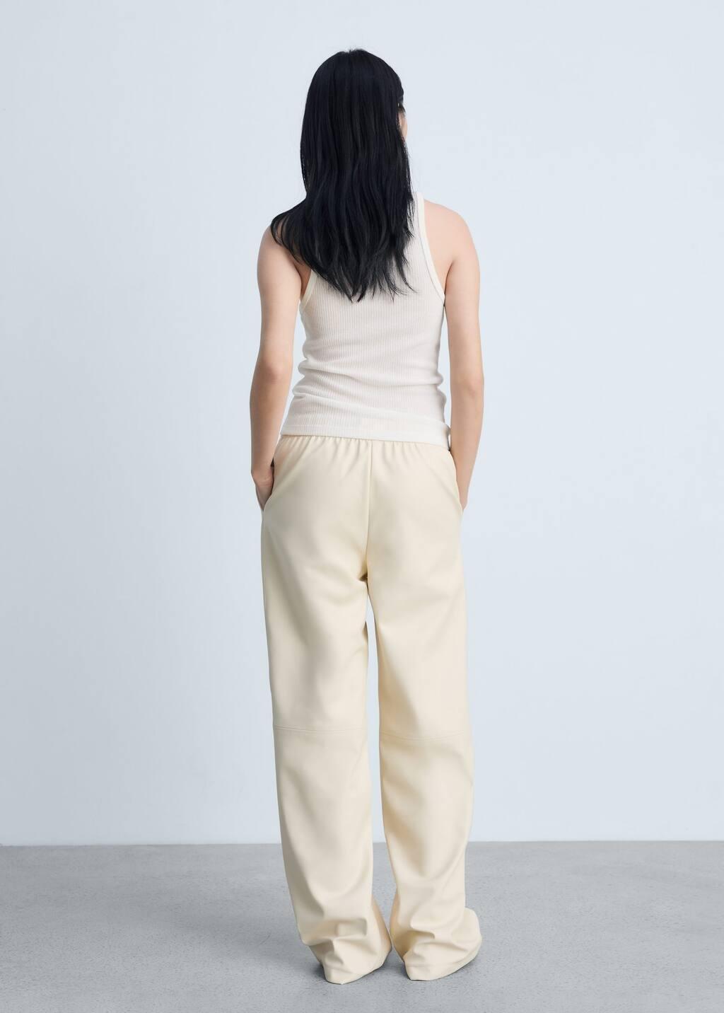 Beige Fine Ribbed Knit Top, , large image number 4