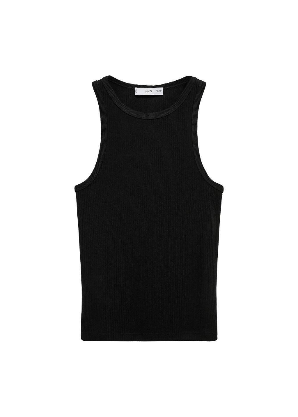 Black Fine Ribbed Knit Top, , large image number 3