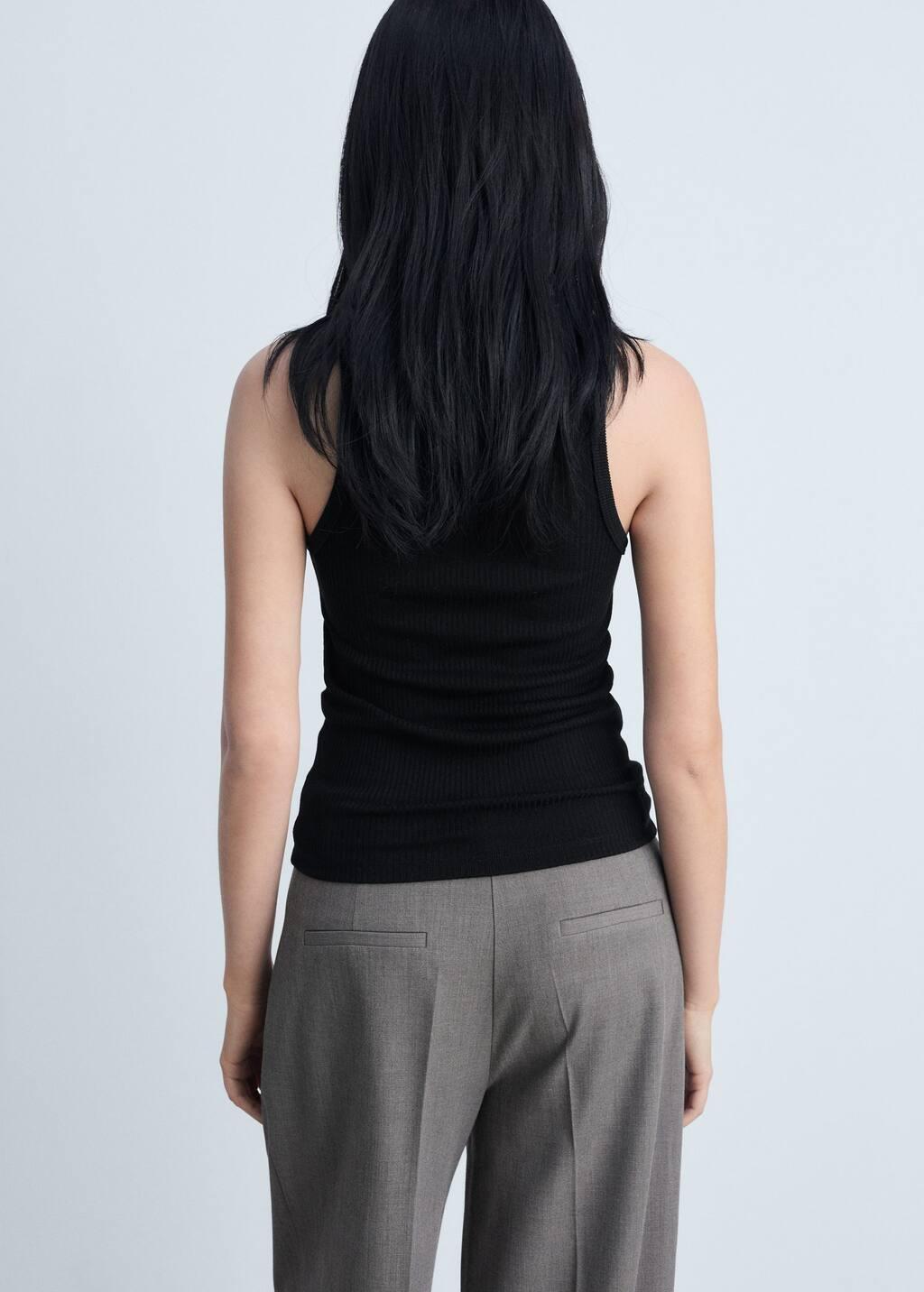 Black Fine Ribbed Knit Top, , large image number 4