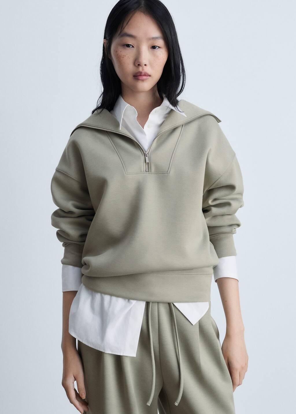 Khaki Relaxed Casual Sweatshirt, , large image number 0