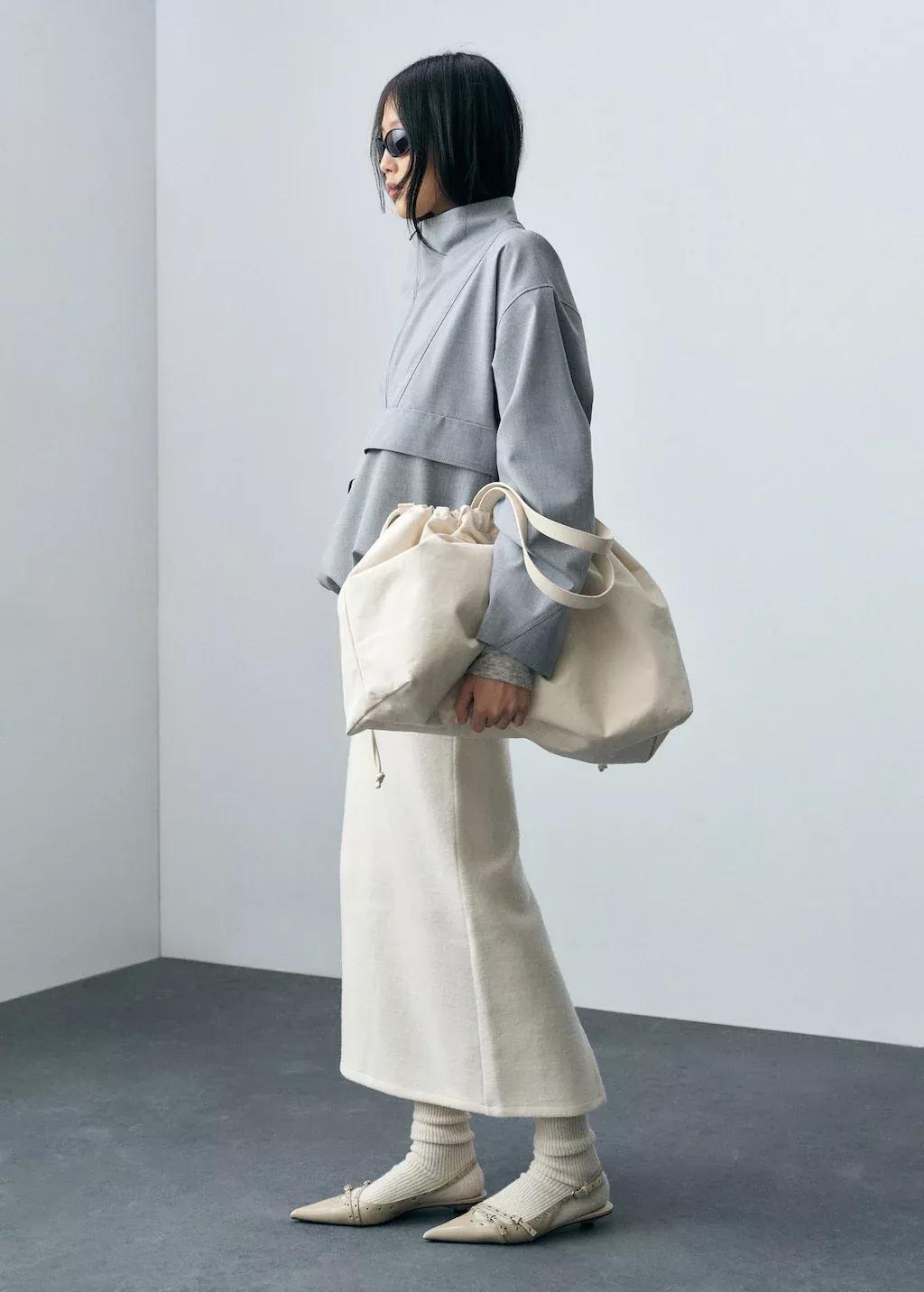Beige Wool-Blend Midi-Skirt, , large image number 1
