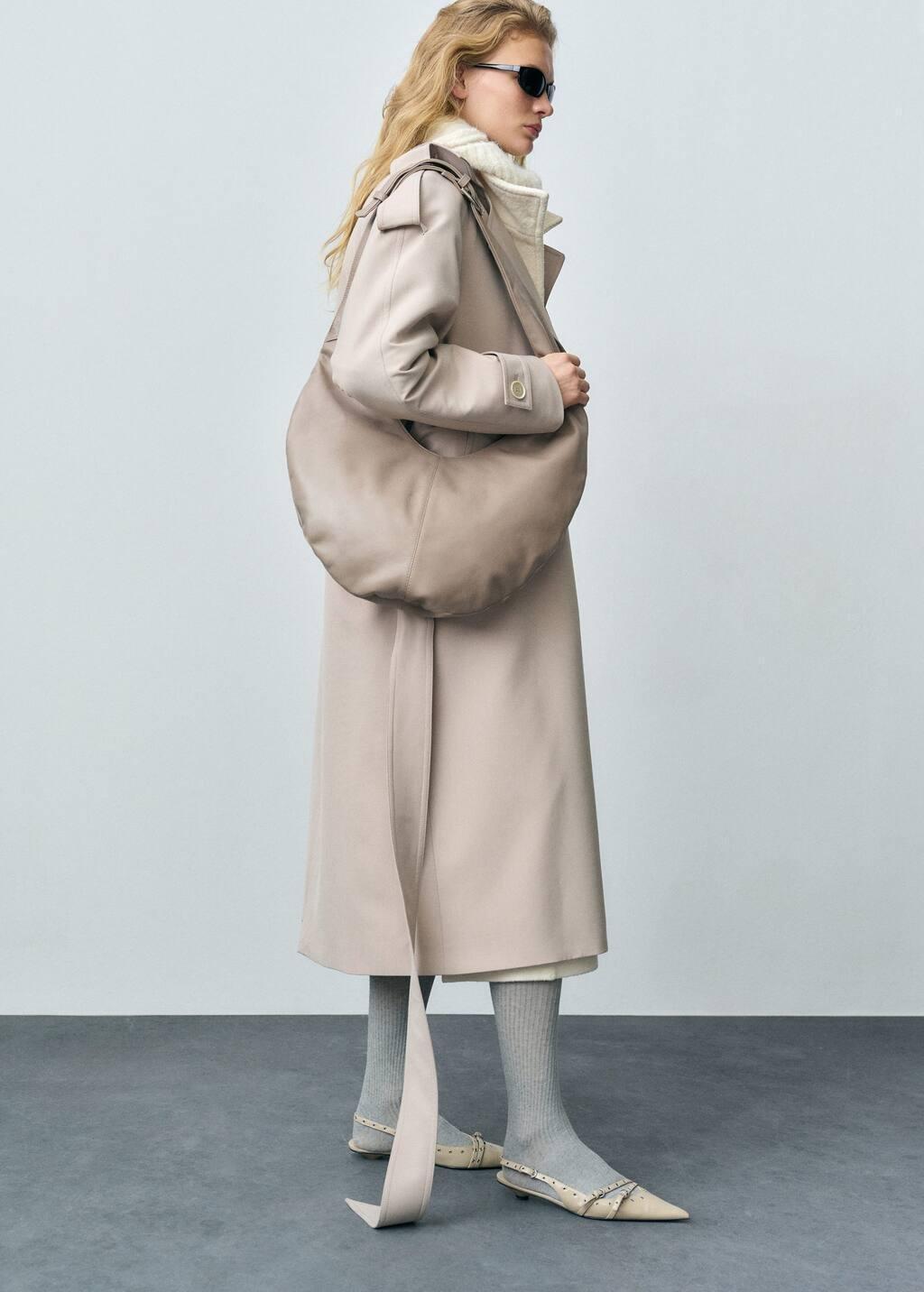 Beige Oversized Trench Coat With Belt, , large image number 2