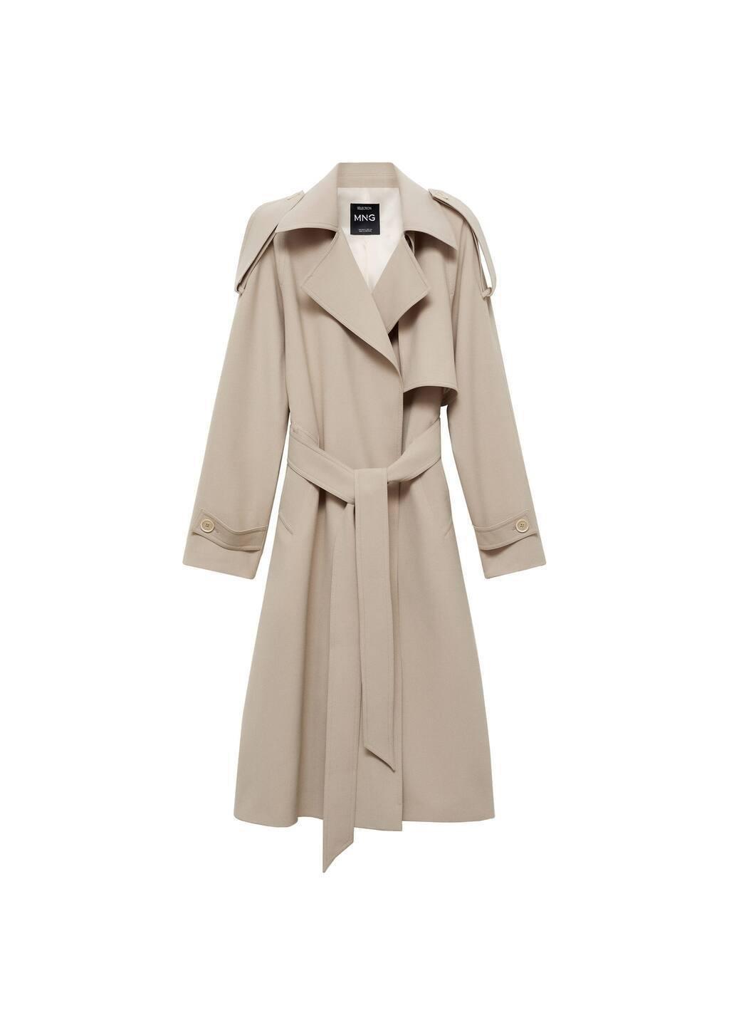 Beige Oversized Trench Coat With Belt, , large image number 3