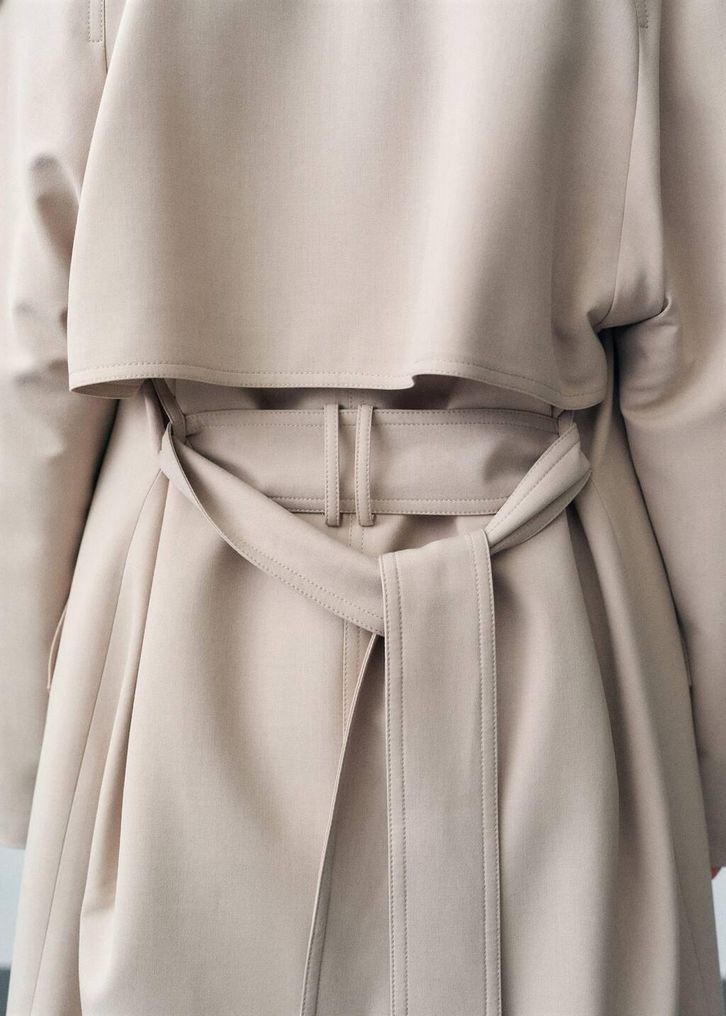 Beige Oversized Trench Coat With Belt, , large image number 4