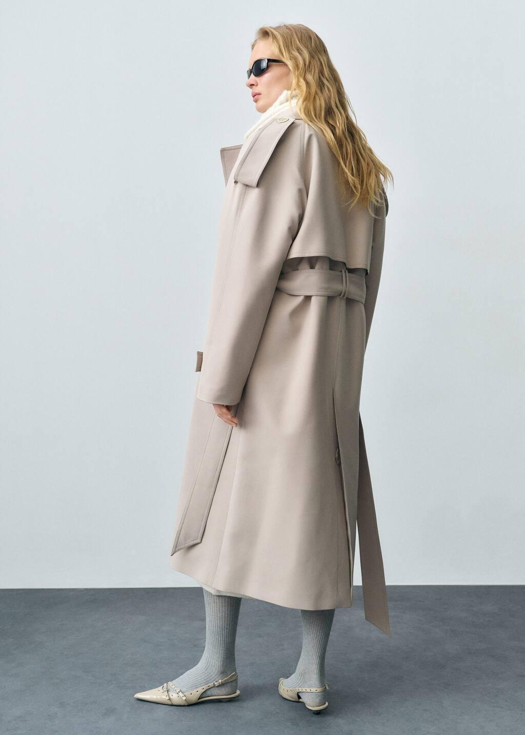 Beige Oversized Trench Coat With Belt, , large image number 6