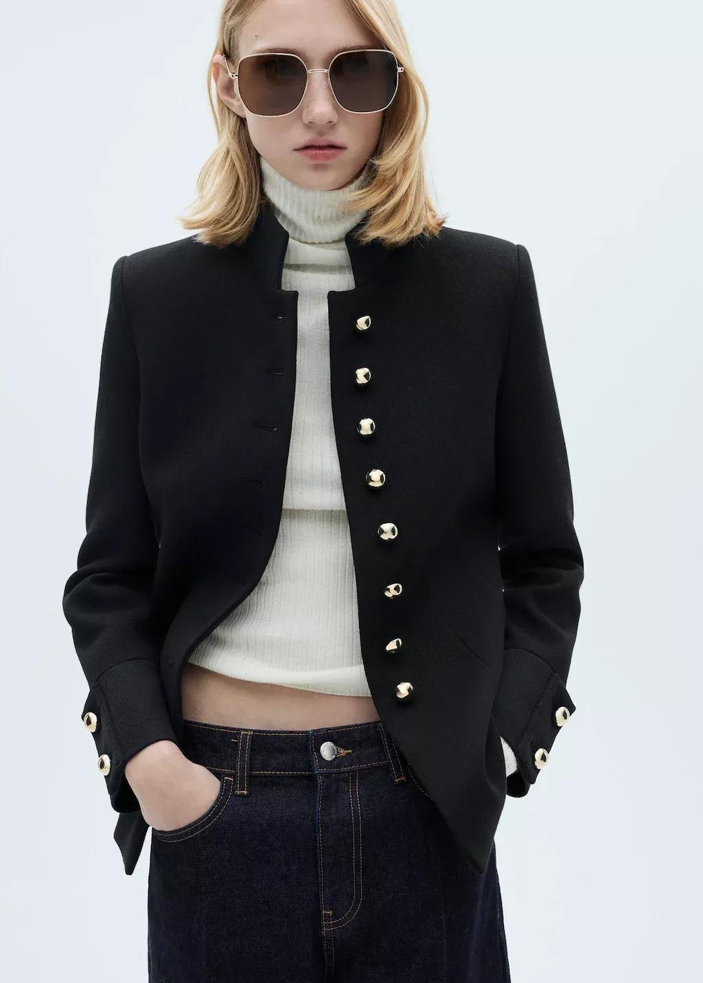 Black Jacket With Jewel-Button Strip Collar, , large image number 0