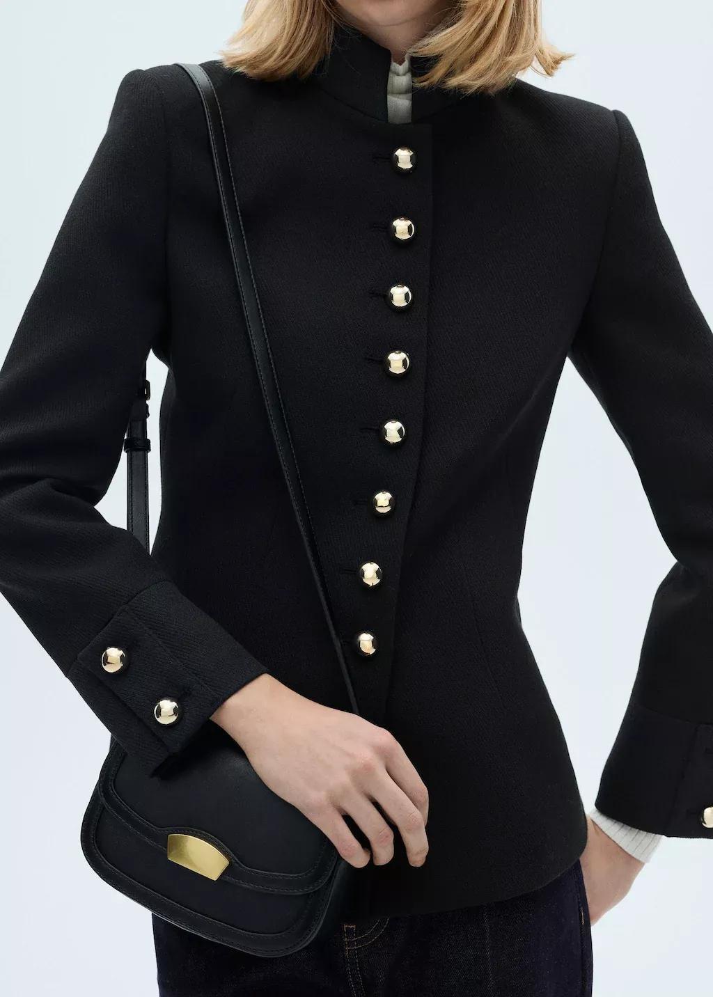 Black Jacket With Jewel-Button Strip Collar, , large image number 2