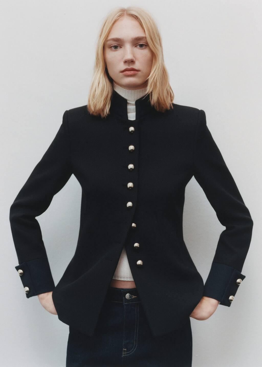 Black Jacket With Jewel-Button Strip Collar, , large image number 4