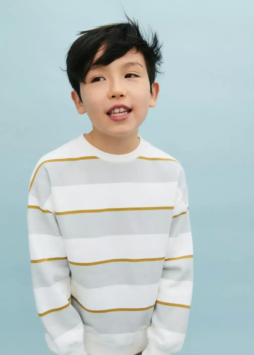Blue Lt Pastel Striped Cotton-Blend Sweatshirt, Kids Boy, , large image number 3