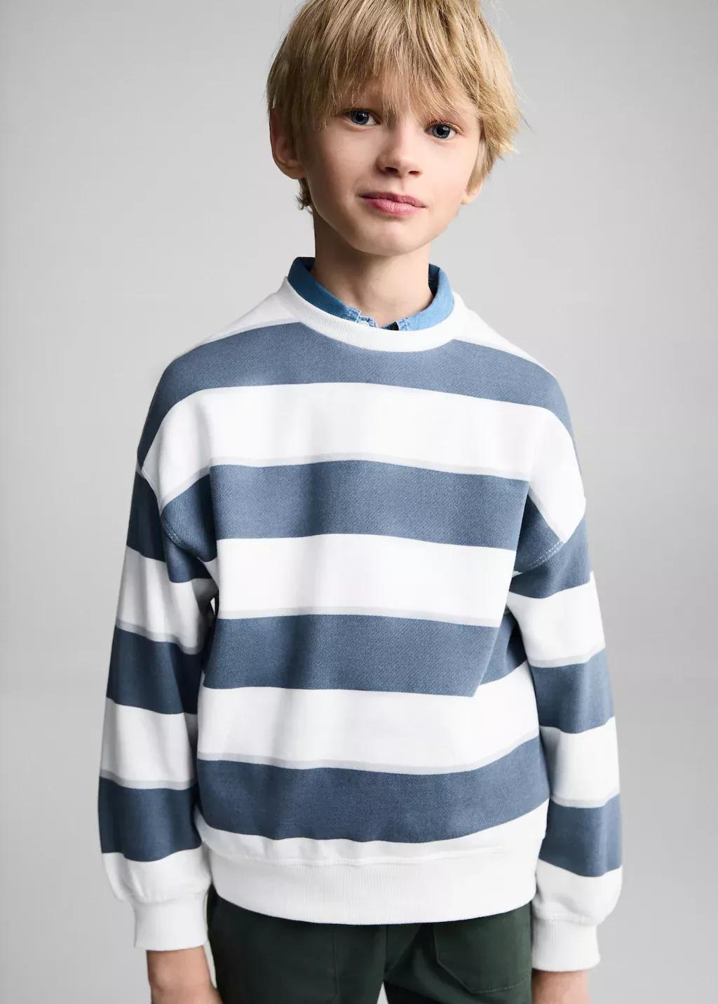 Blue Striped Cotton-Blend Sweatshirt, Kids Boy, , large image number 0