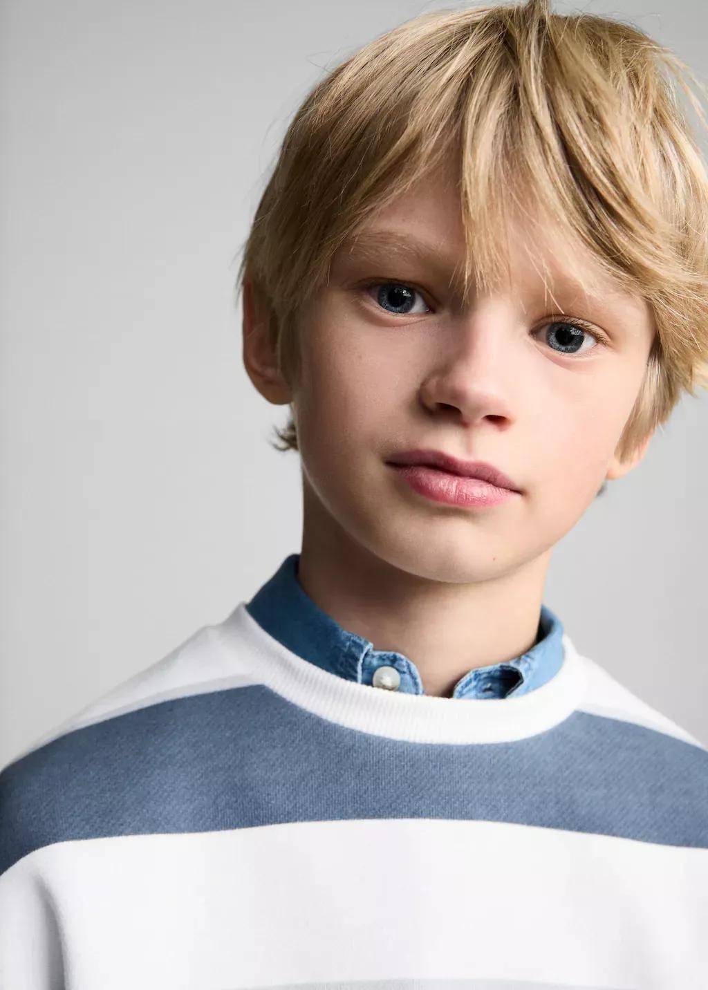 Blue Striped Cotton-Blend Sweatshirt, Kids Boy, , large image number 1