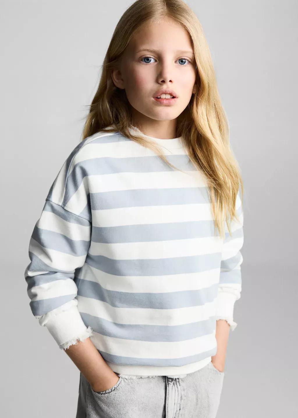 Blue Lt Pastel Striped Cotton-Blend Sweatshirt, Kids Girl, , large image number 0