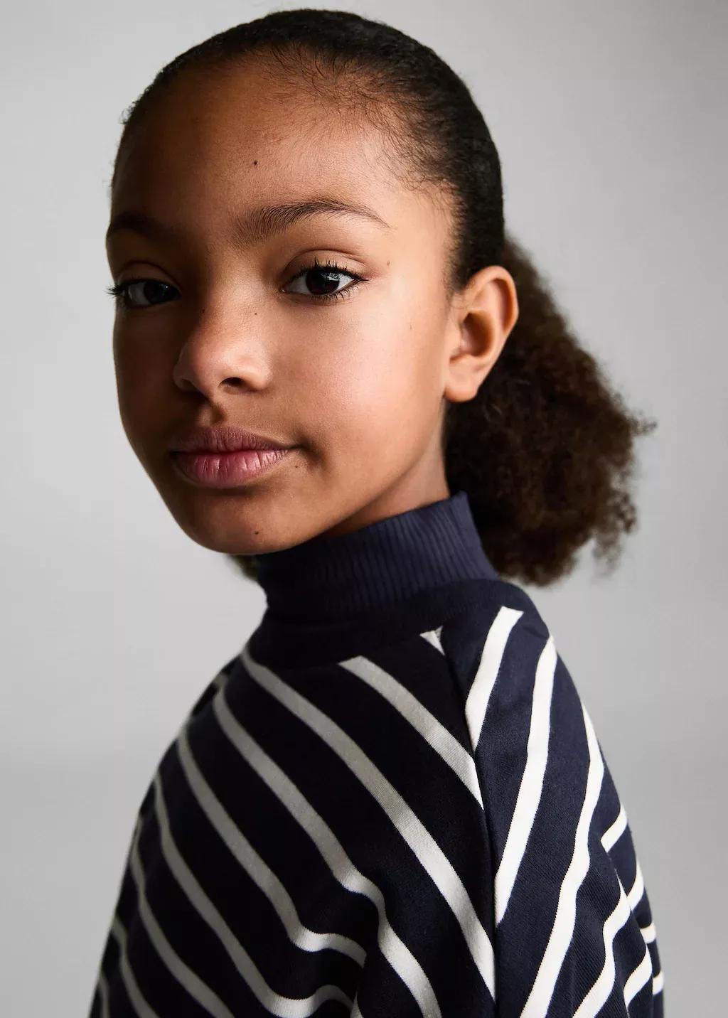 Navy Striped Sweatshirt Knitted Cropped, Kids Girls, , large image number 1
