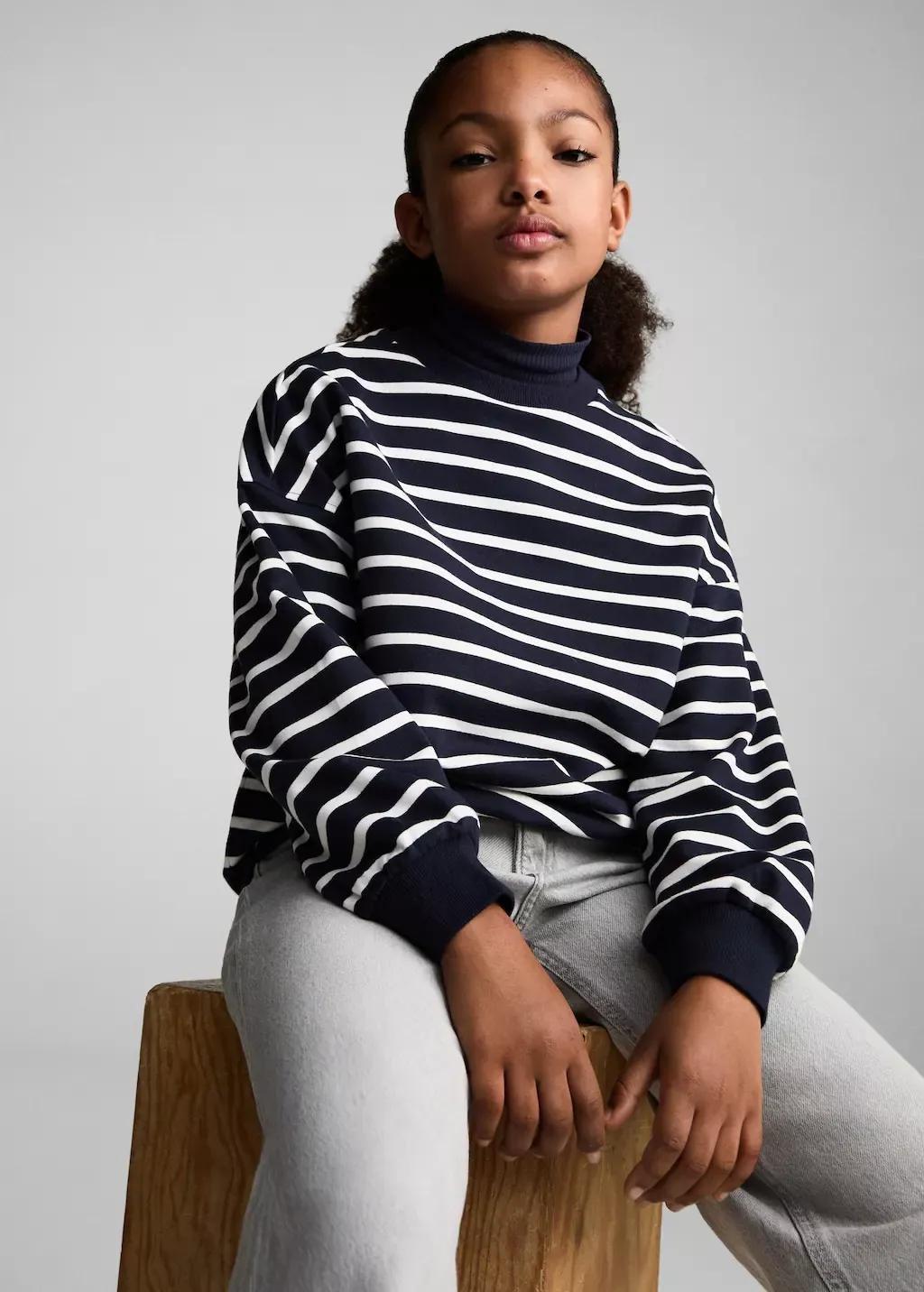 Navy Striped Sweatshirt Knitted Cropped, Kids Girls, , large image number 2