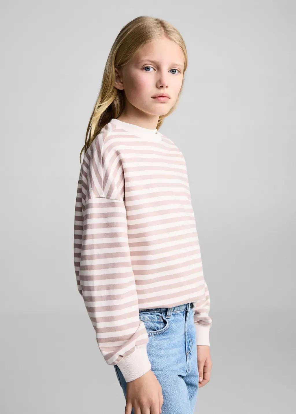Pink Striped Cotton-Blend Sweatshirt, Kids Girl, , medium