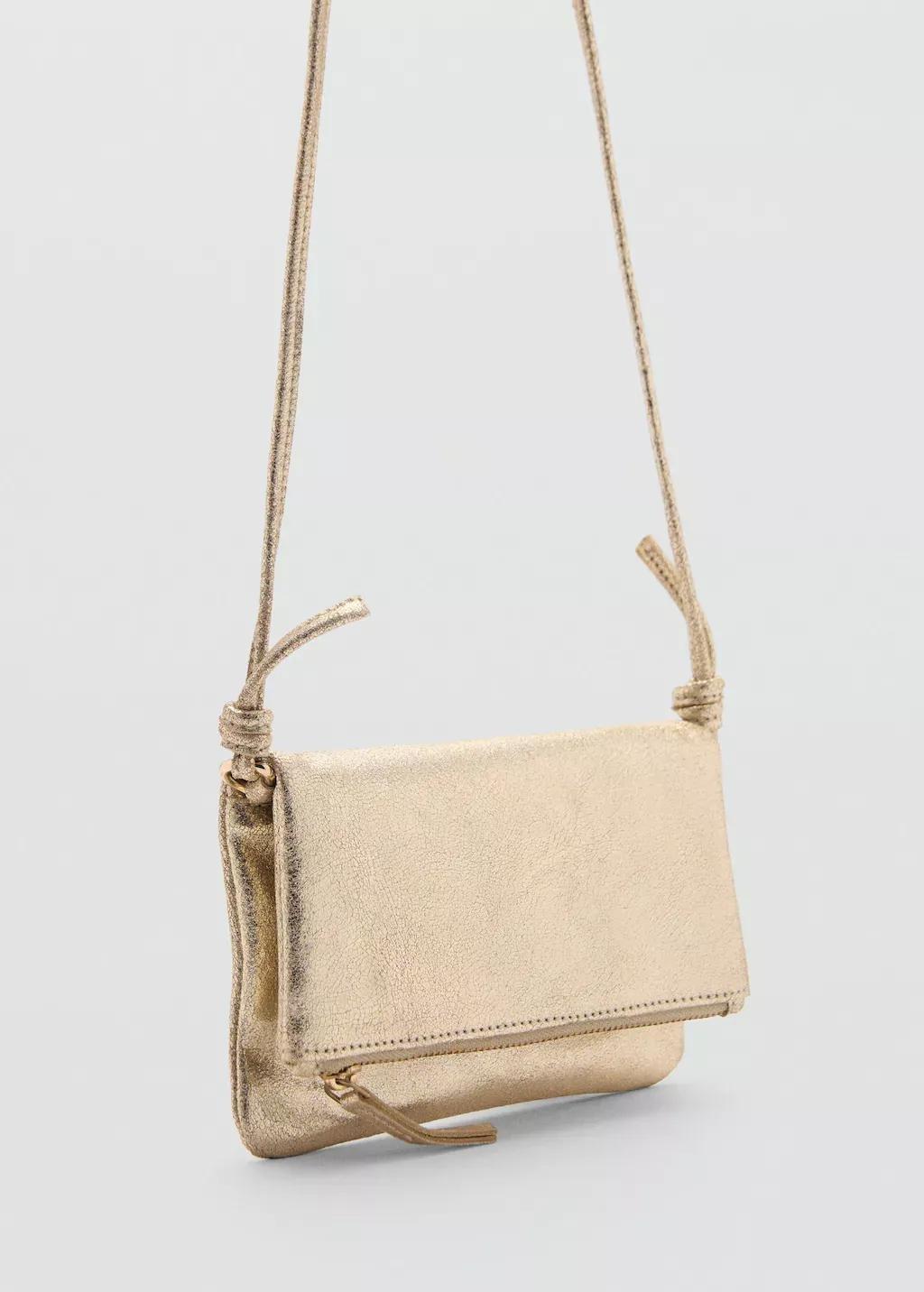 Gold Leather Metallic Bag, Kids Girl, , medium