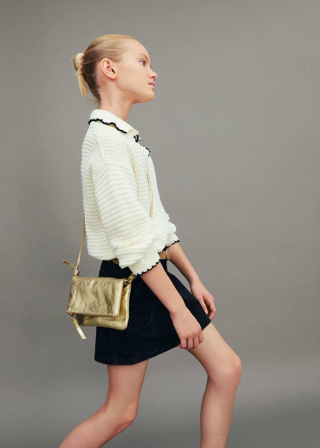 Gold Leather Metallic Bag, Kids Girl, Gold, large image number 4