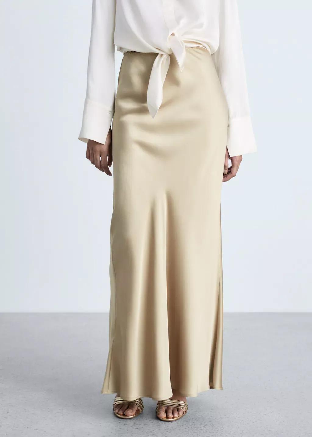 Gold Satin Long Skirt, , large image number 0