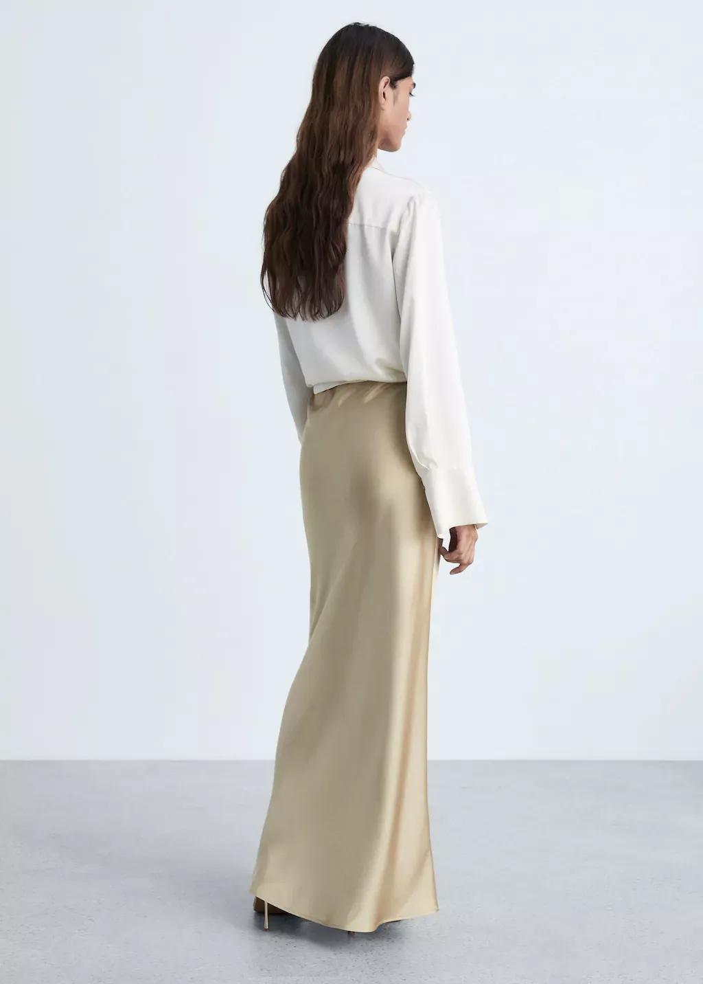 Gold Satin Long Skirt, , large image number 4
