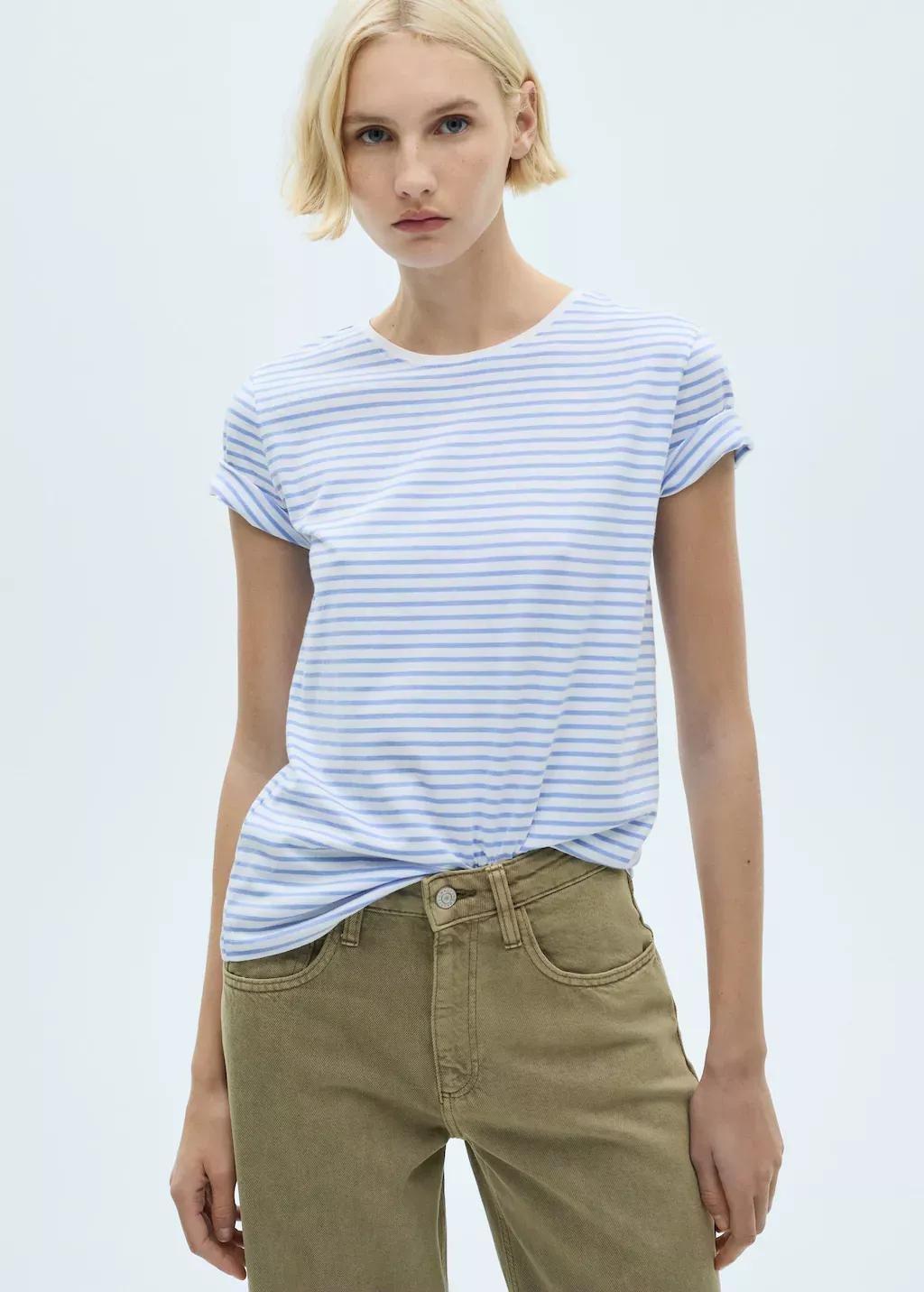 Blue Lt Pastel Striped Short-Sleeved T-Shirt, , medium