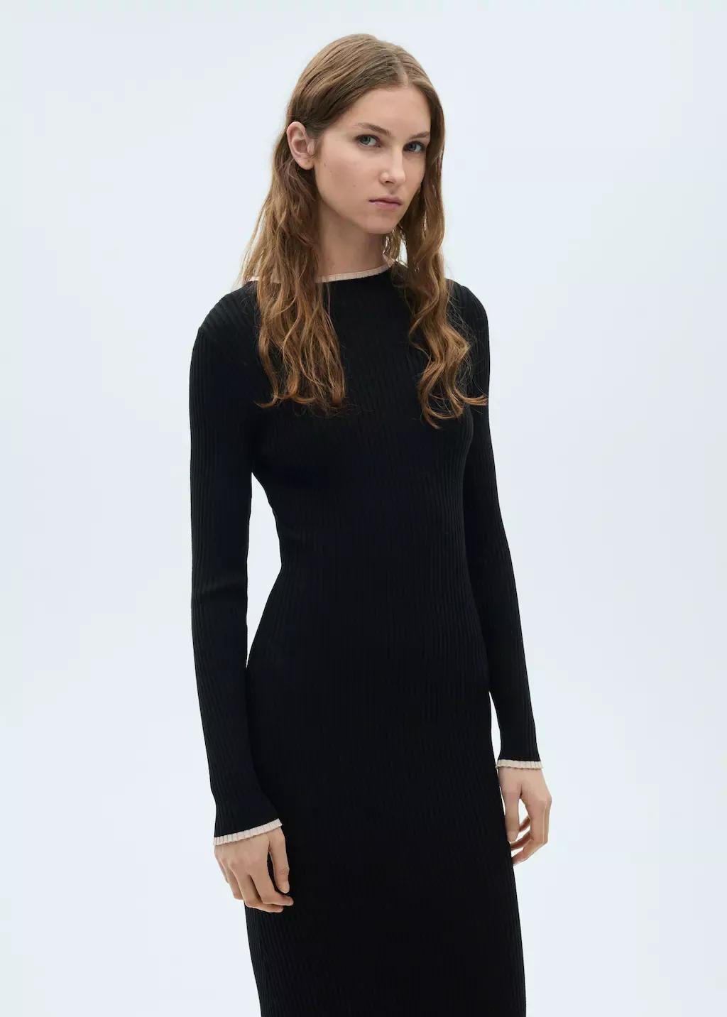 Black Contrast Ribbed Knit Dress, , large image number 0