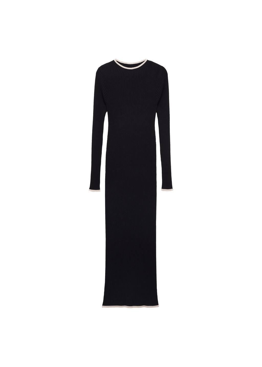 Black Contrast Ribbed Knit Dress, , large image number 3