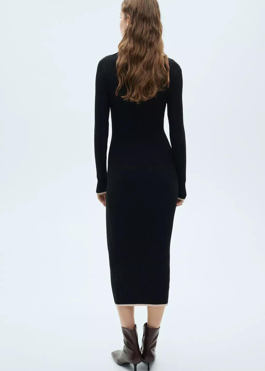 Black Contrast Ribbed Knit Dress, , large image number 4