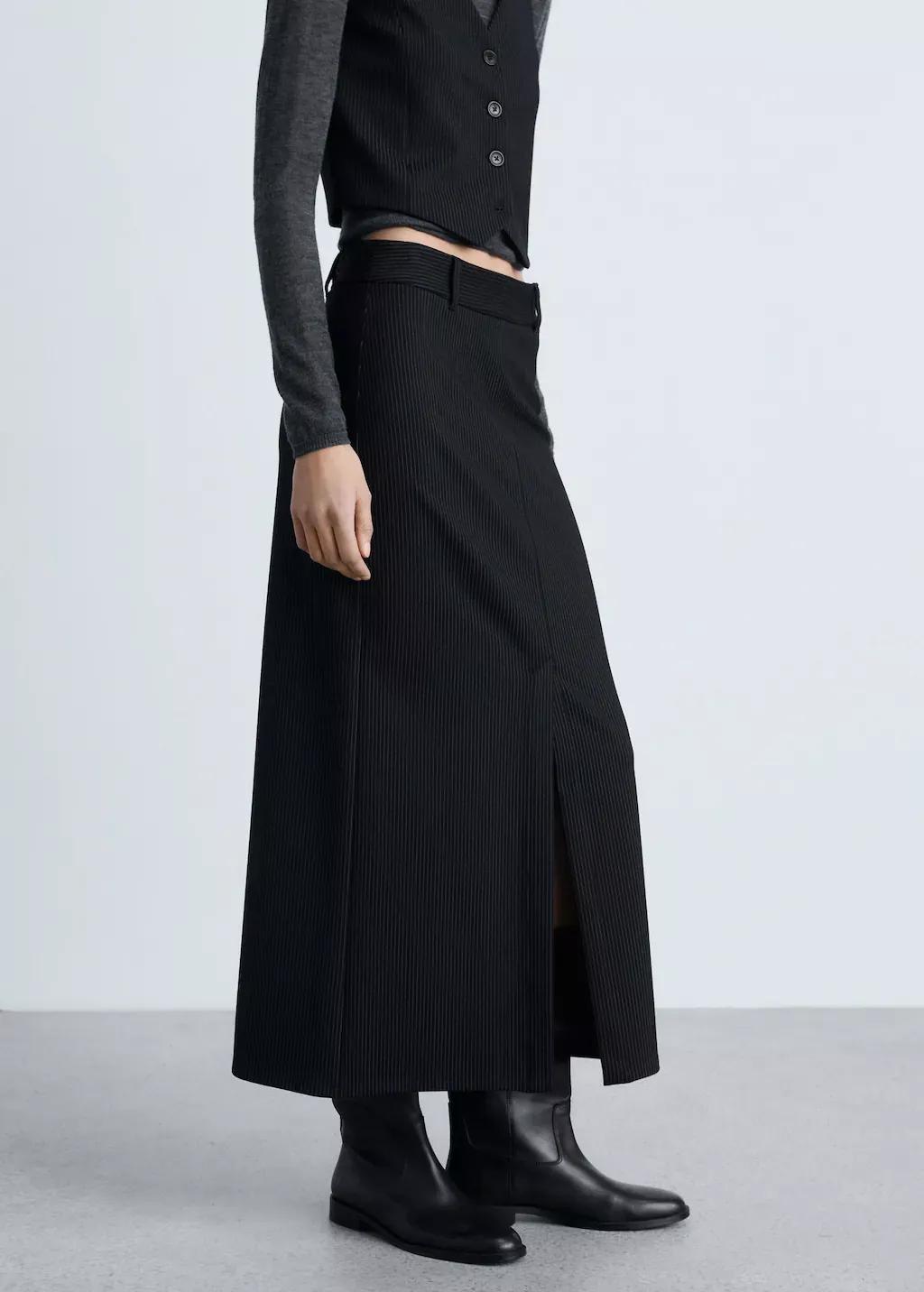 Black Pinstripe Suit Skirt, , large image number 0