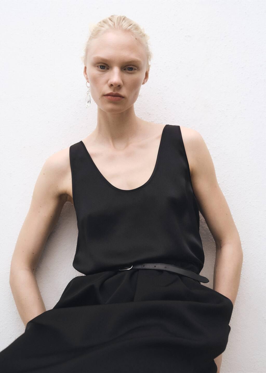 Black Silk Top With Straps, , medium