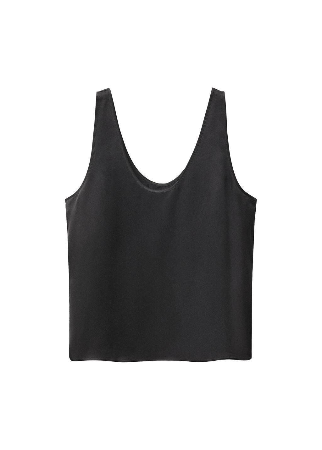 Black Silk Top With Straps, Black, large image number 3