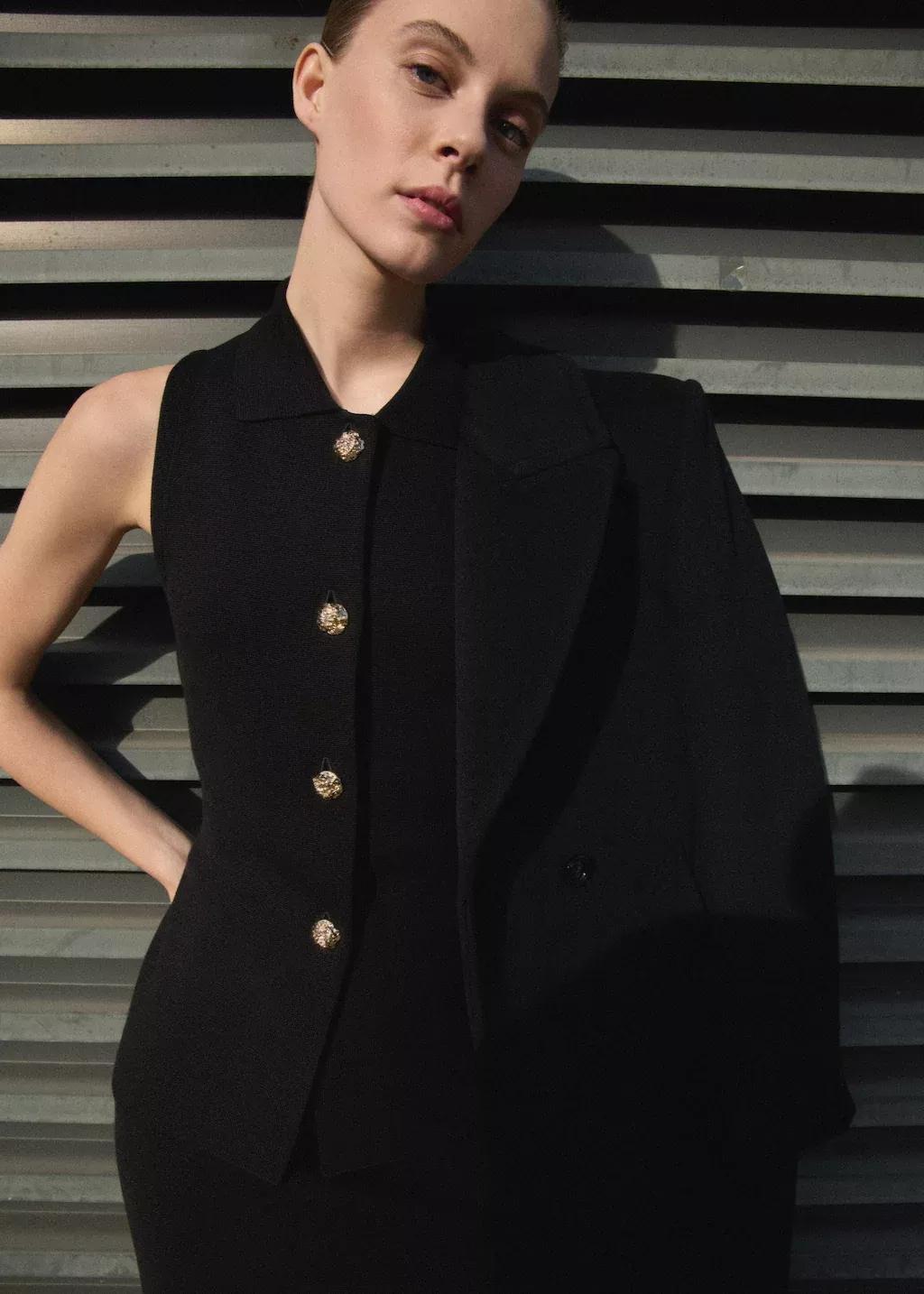 Black Knitted Vest With Jewel Buttons, , large image number 1