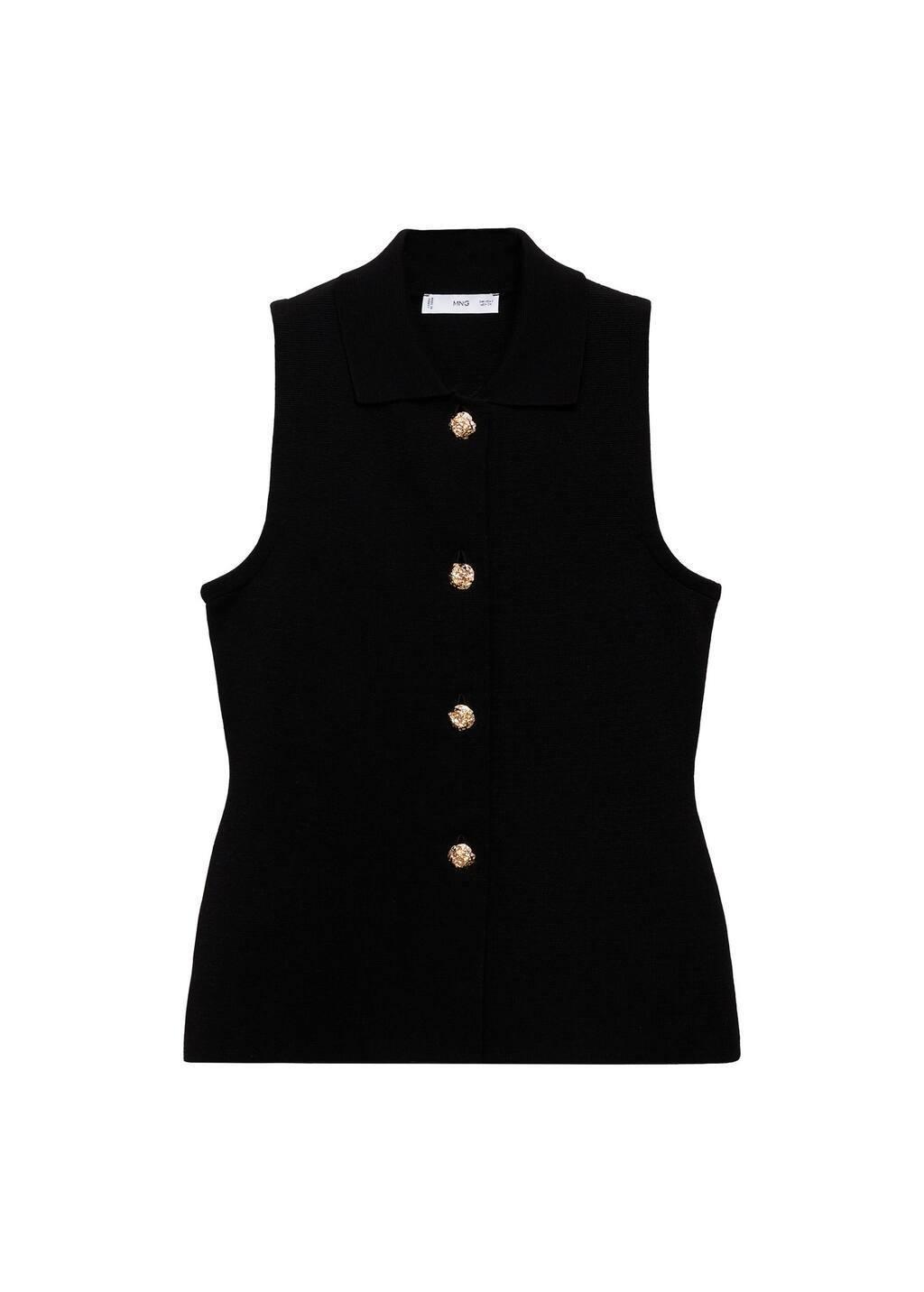 Black Knitted Vest With Jewel Buttons, , large image number 3