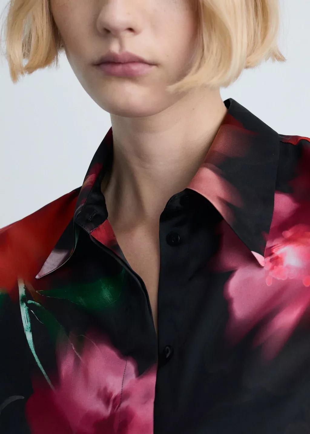 Black Satin Print Shirt, , large image number 1