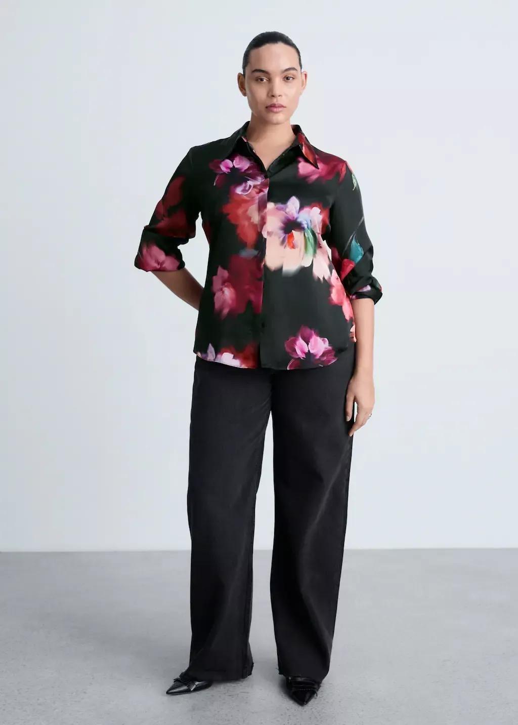 Black Satin Print Shirt, , large image number 3