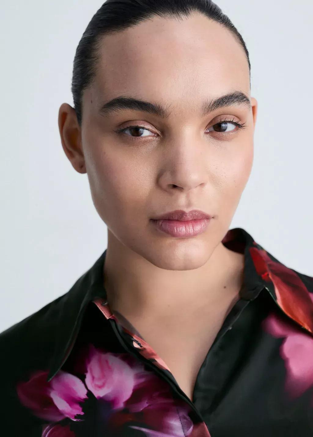 Black Satin Print Shirt, , large image number 6
