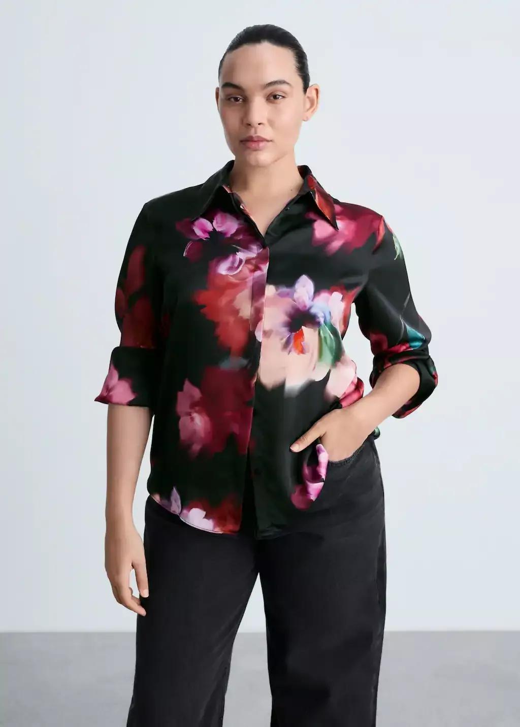 Black Satin Print Shirt, , large image number 7