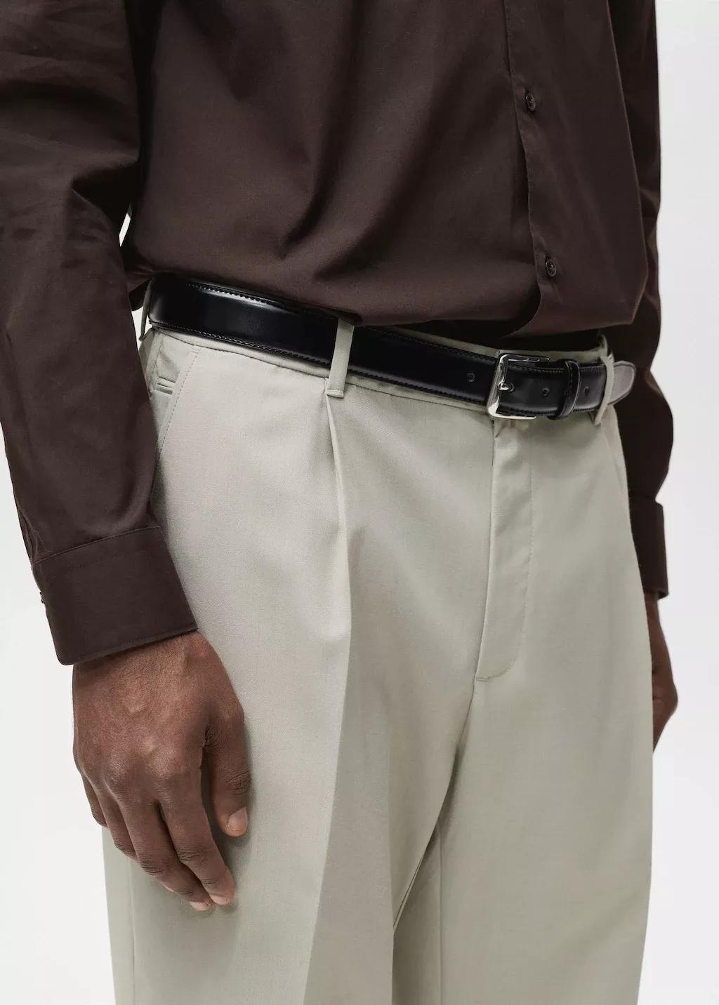 White Slim Fit Pleated Cool Wool Trousers, , large image number 1