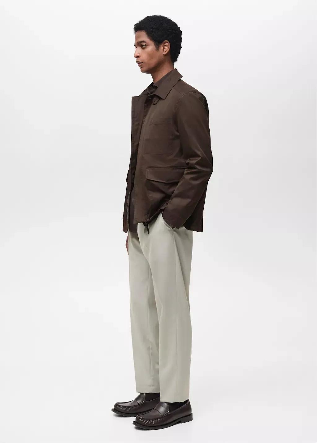 White Slim Fit Pleated Cool Wool Trousers, , large image number 2