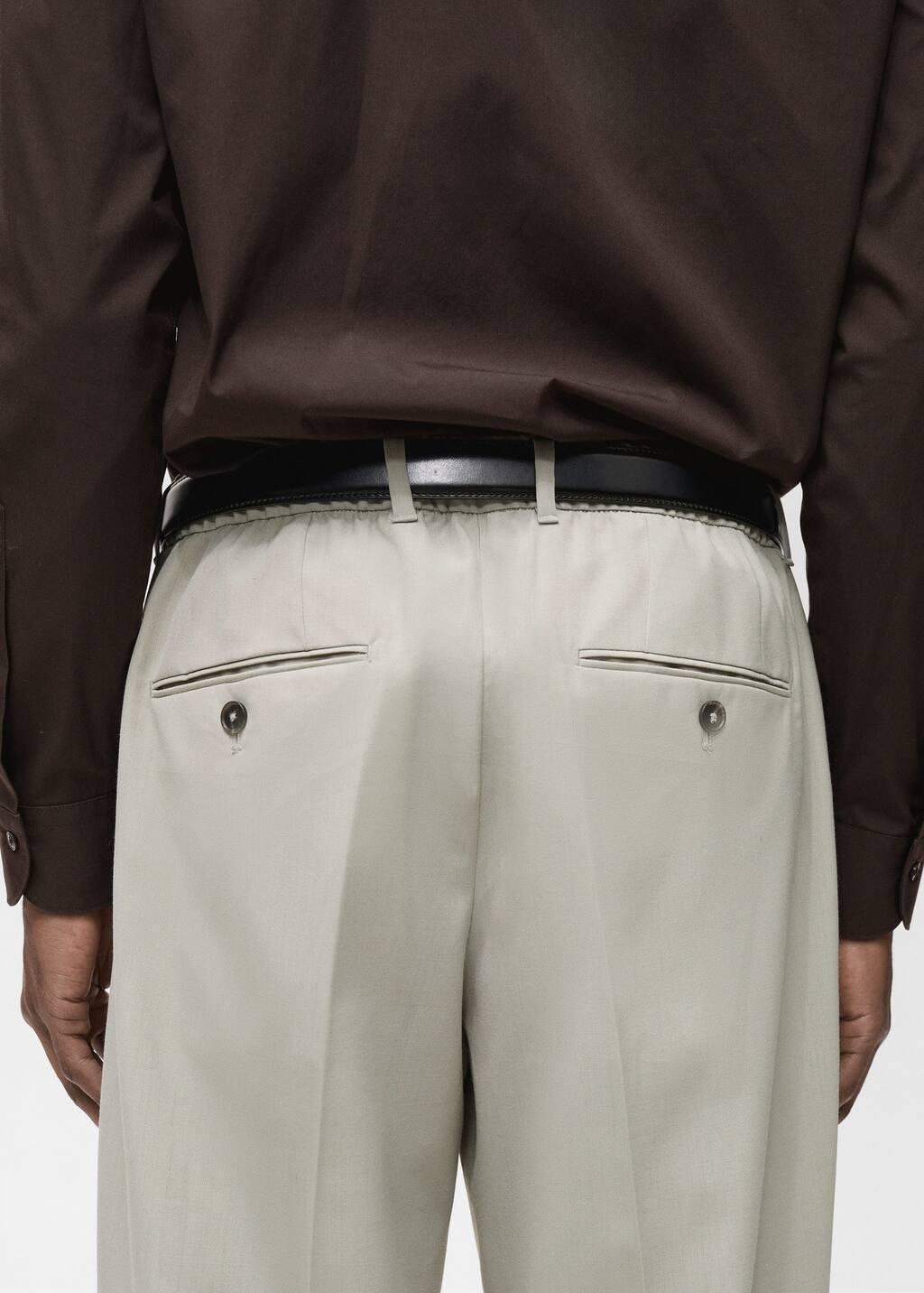 White Slim Fit Pleated Cool Wool Trousers, , large image number 4