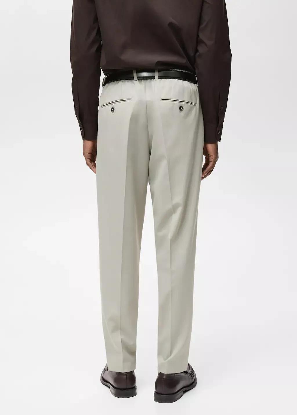 White Slim Fit Pleated Cool Wool Trousers, , large image number 6