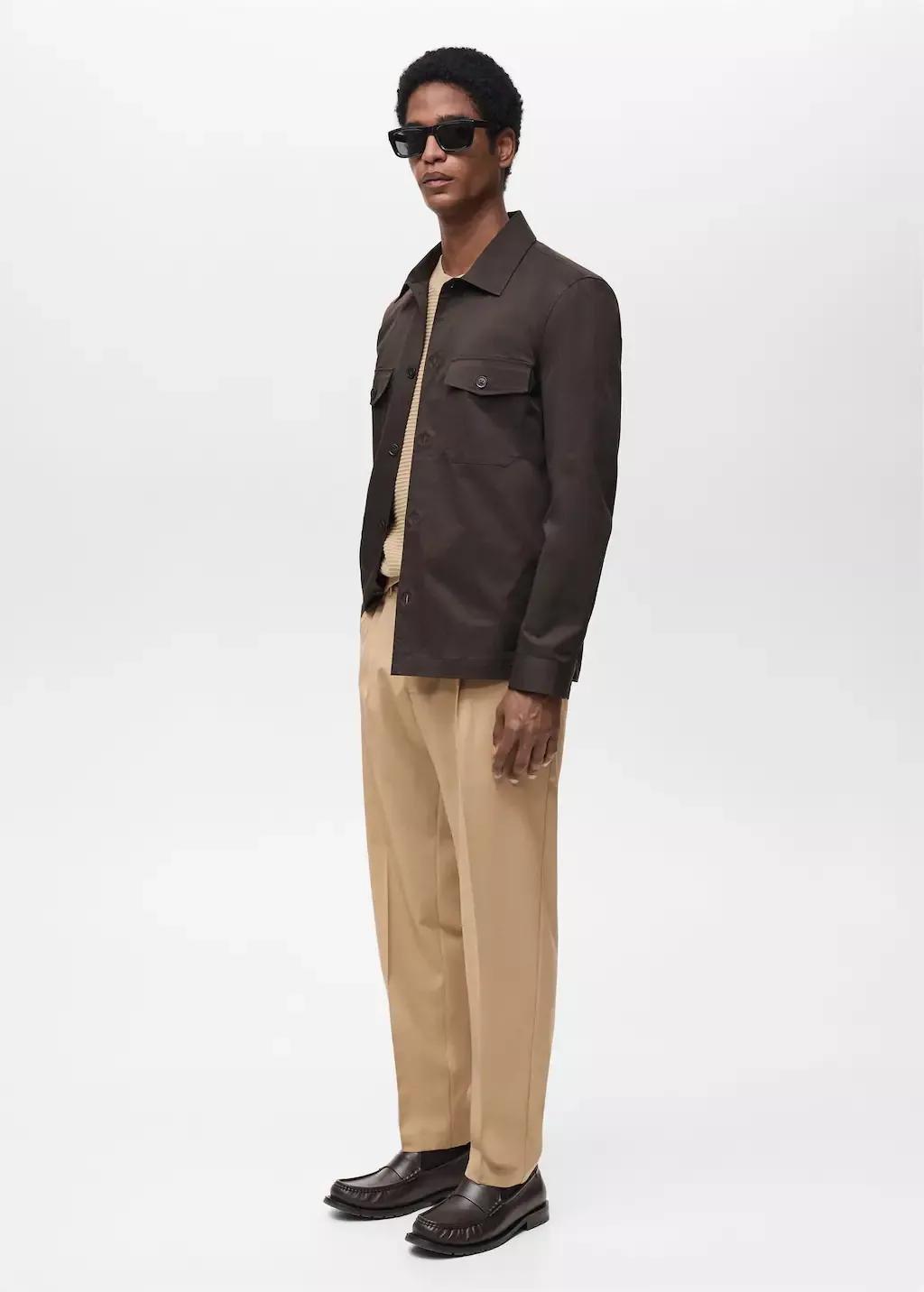 Brown Slim Fit Pleated Cool Wool Trousers, , large image number 2
