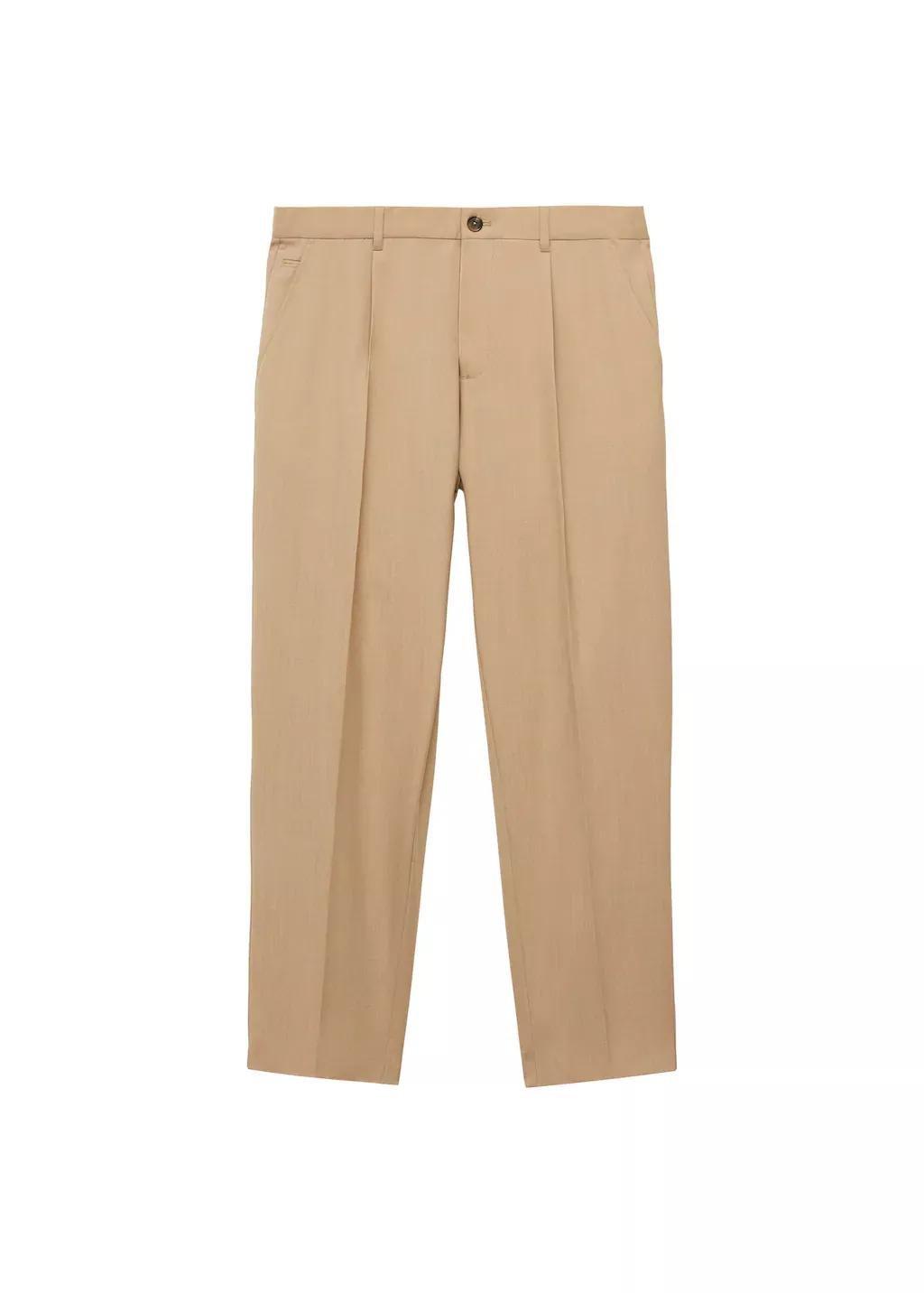 Brown Slim Fit Pleated Cool Wool Trousers, , large image number 3
